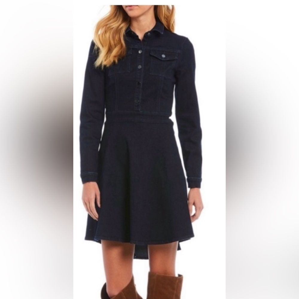 A Loves A dark denim a line mini dress snap front m  medium - Picture 2 of 7